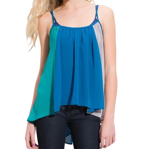 Lush Sheer Flowy Colorblock Spaghetti Strap Tank Oversized Medium - Picture 1 of 16